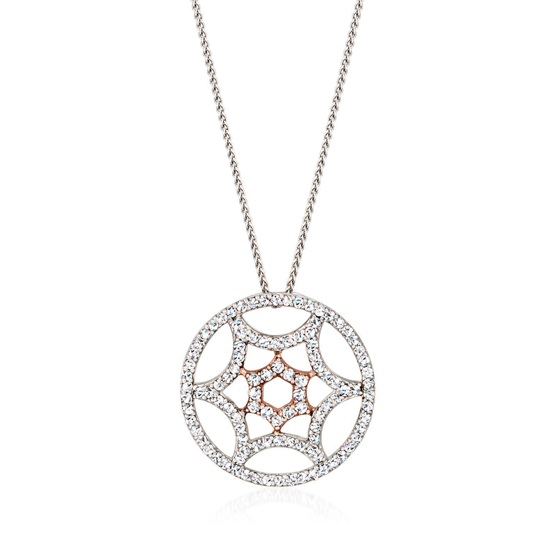 Vintage diamond openwork disc pendant necklace in 14kt two-tone gold