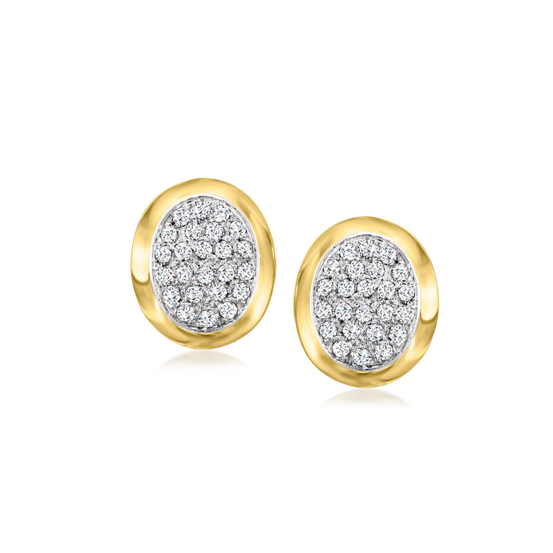 Oval diamond clip-on earrings in 18kt yellow gold with textured bezel settings