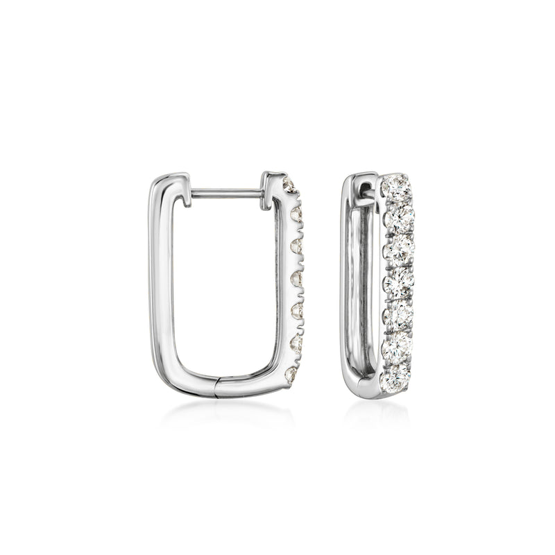 14kt white gold paper clip link hoop earrings with diamond accents