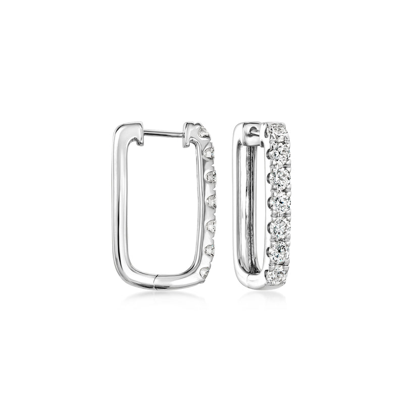 White gold paper clip hoop earrings with lab-grown diamonds