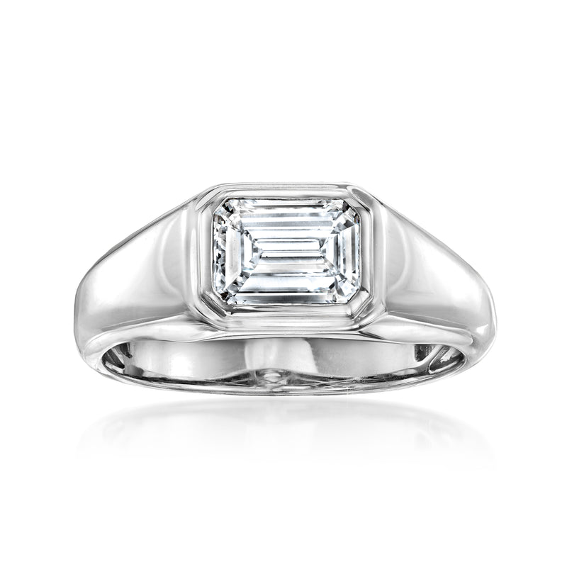 Men's emerald-cut lab-grown diamond ring in 14kt white gold, rectangular center stone