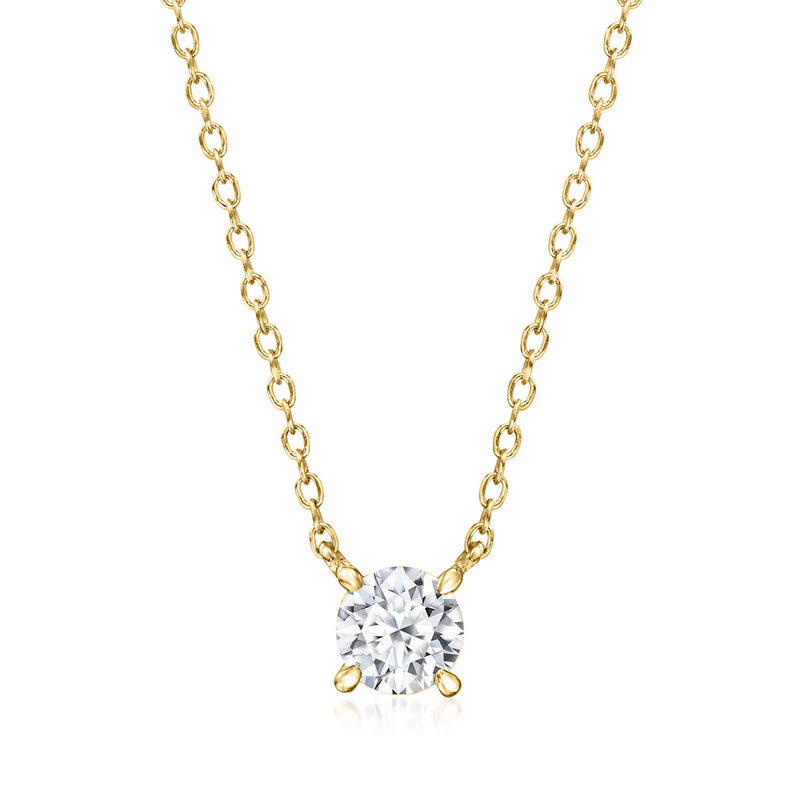 Gold solitaire diamond pendant necklace with round lab-grown stone and cable chain