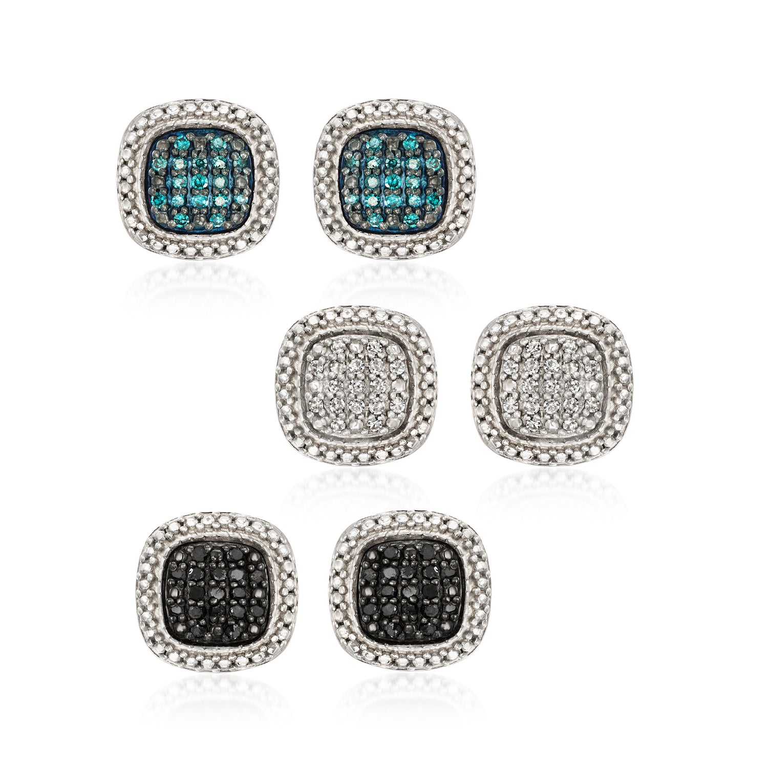 .30 ct. t.w. Multicolored Pave Diamond Jewelry Set: Three Pairs of Earrings in Sterling Silver
