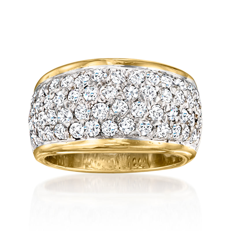 Wide 14kt yellow gold pavé diamond ring