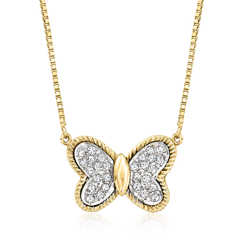 Vintage 14kt yellow gold butterfly necklace with diamond cluster stones