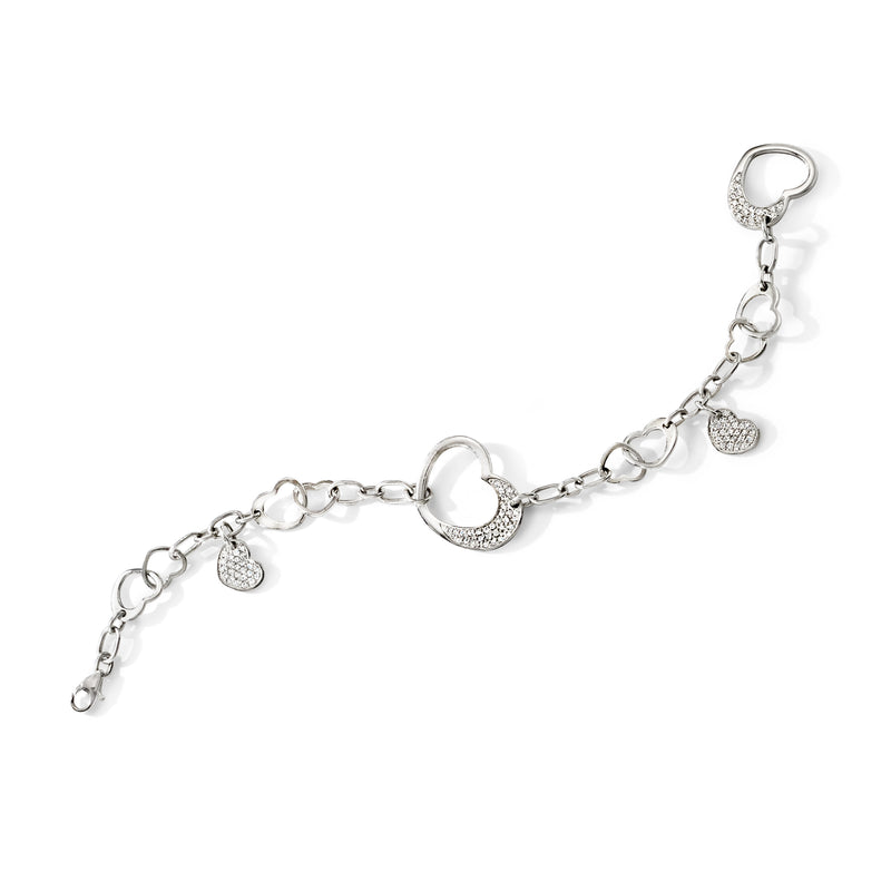 Vintage diamond heart-link bracelet in white gold