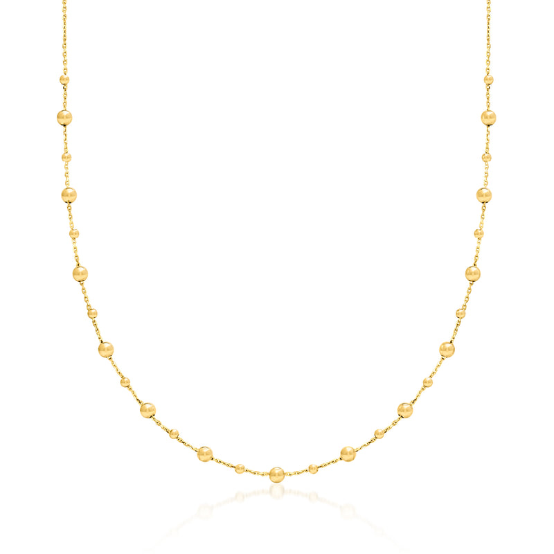 Italian 18kt yellow gold bead station necklace with small round bead links