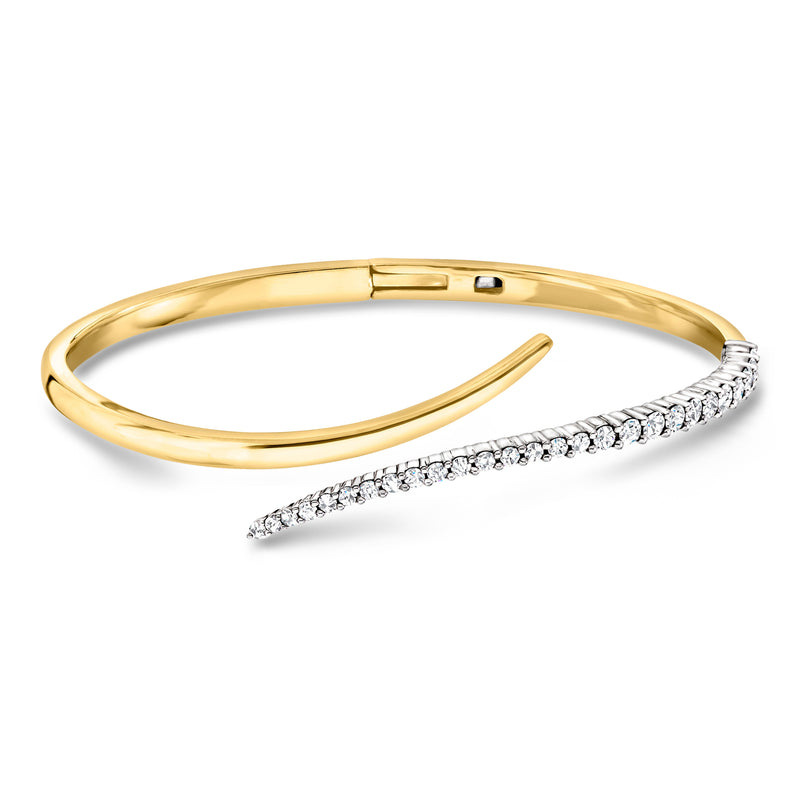 Diamond bypass bangle bracelet, sterling silver with 18kt gold over silver and pave detail