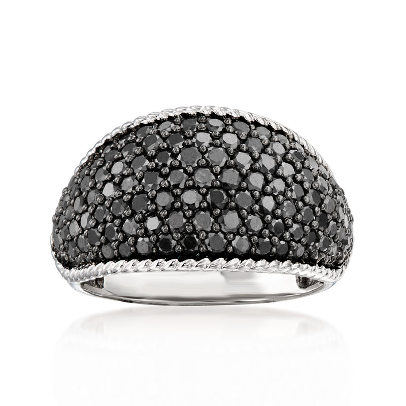 Sterling silver dome ring with pavé black diamonds