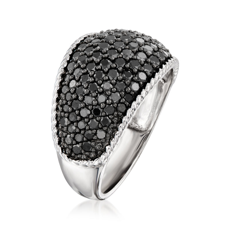 Pave black diamond dome ring in sterling silver