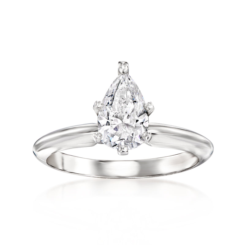 Diamond solitaire ring in 14kt white gold with pear-shaped center stone