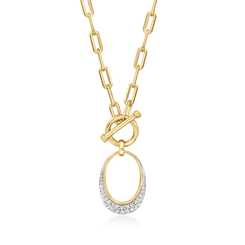 18kt gold toggle necklace with pave diamond oval pendant and link chain