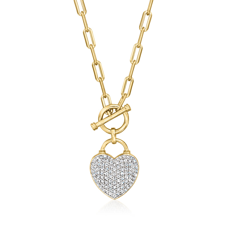 Diamond heart lock toggle necklace in 18kt gold over sterling silver