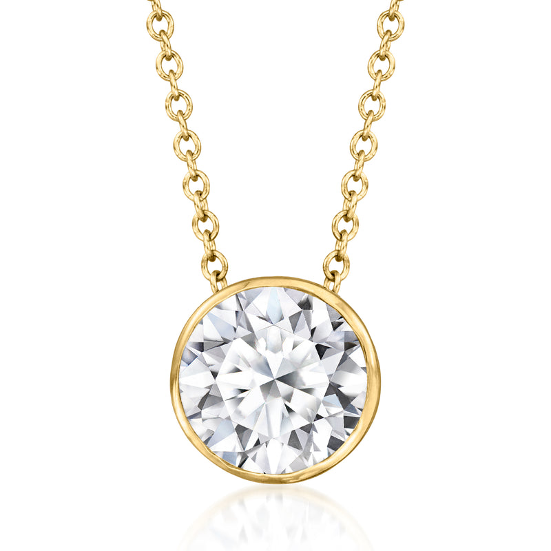 14kt yellow gold round bezel-set diamond pendant on link chain