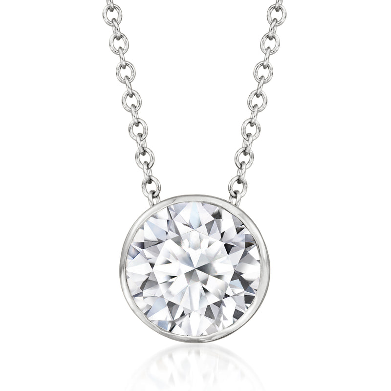 Round bezel-set lab-grown diamond pendant necklace in 14kt white gold
