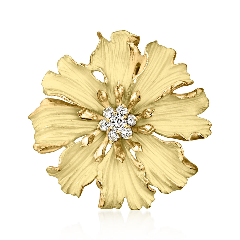 Vintage yellow gold flower pin with diamond cluster center