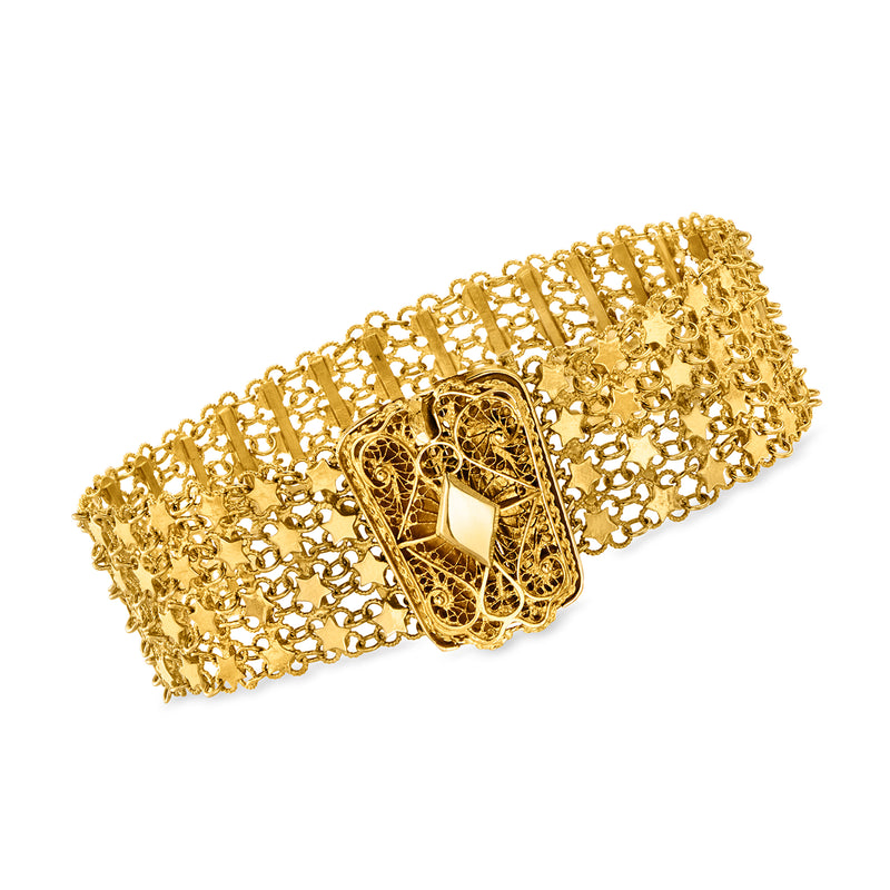 Vintage 22kt yellow gold star-link bracelet with ornate rectangular clasp