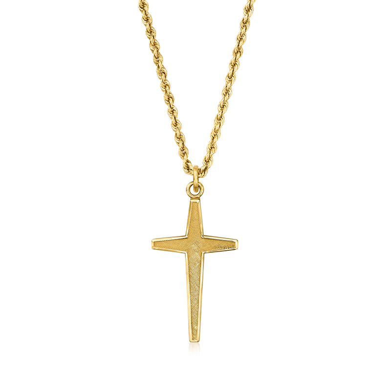 Vintage 14kt yellow gold cross pendant necklace with curb chain and rectangular cross