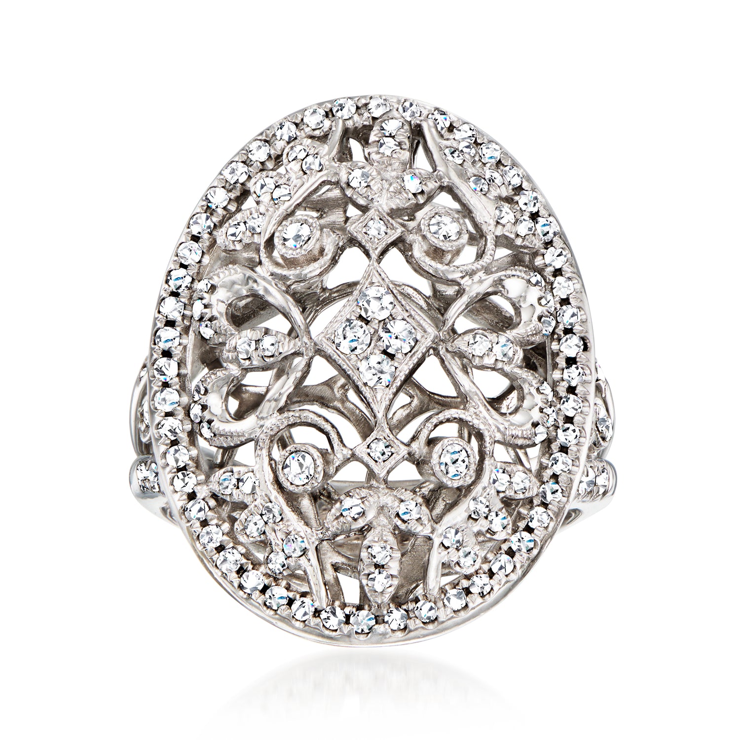 C. 2000 Vintage .75 ct. t.w. Diamond Openwork Ring in 18kt White Gold