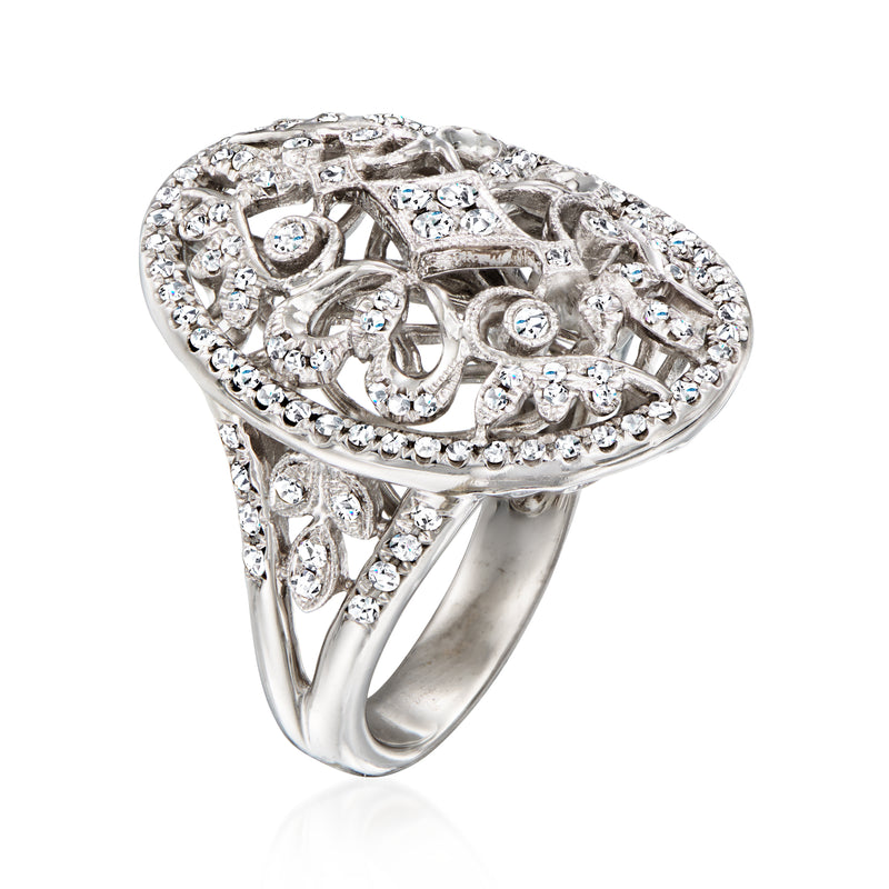 Vintage diamond openwork ring in 18kt white gold