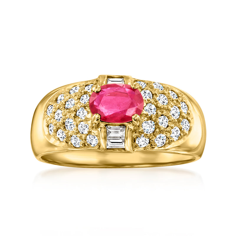 Vintage 18kt yellow gold ruby and diamond ring
