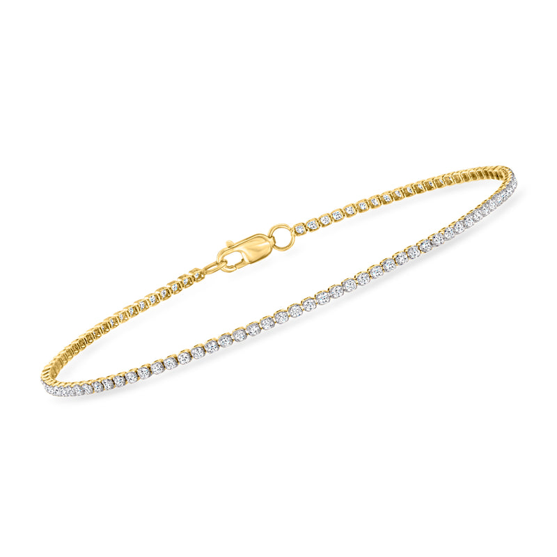14kt yellow gold tennis bracelet with round diamond stones and toggle clasp