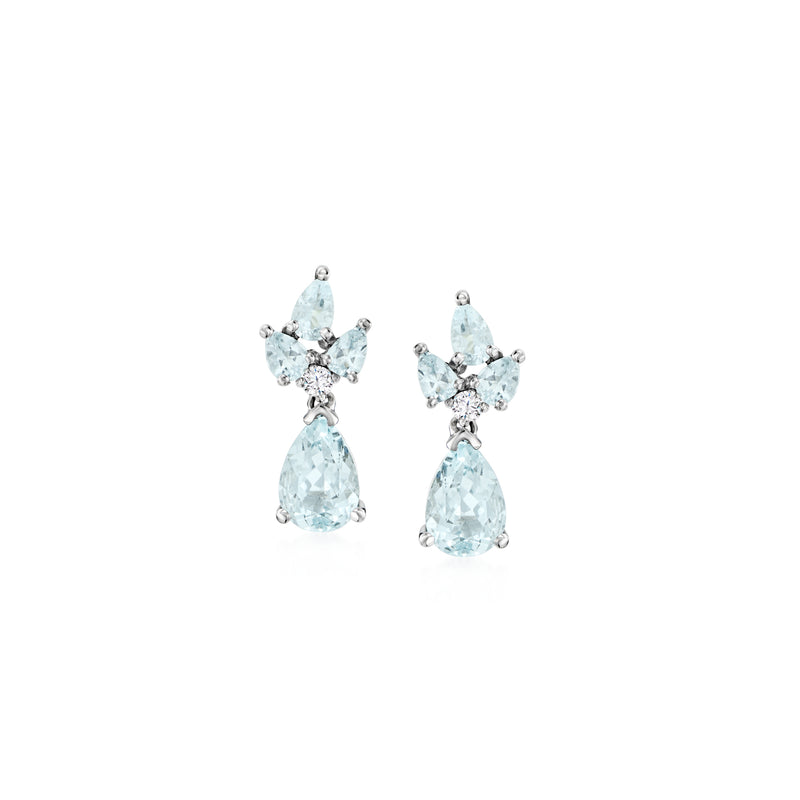Aquamarine and diamond drop earrings in 14kt white gold, pear and marquise stones