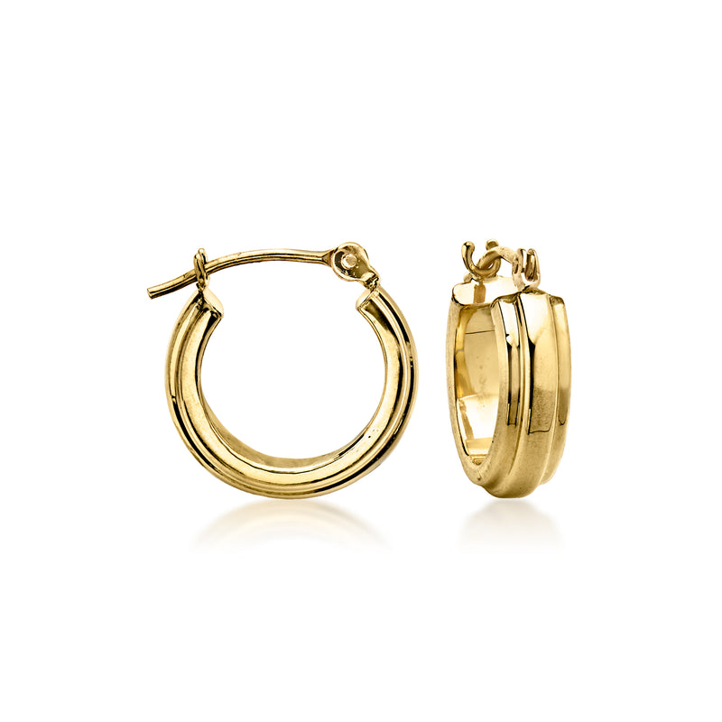 Vintage 18kt yellow gold hoop earrings with clasp detail, round hoop shape