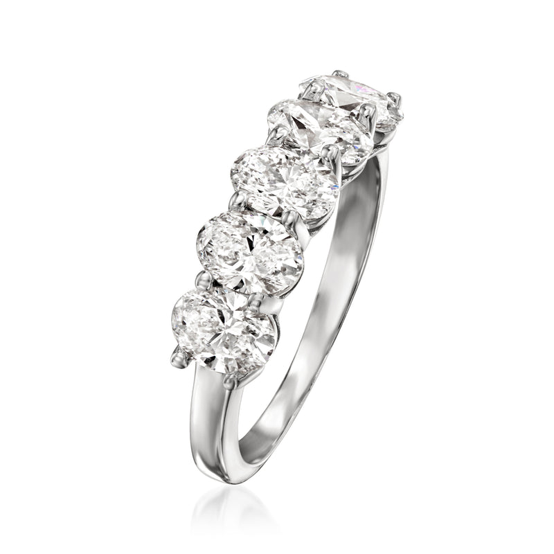 Side view of white gold five-stone diamond ring with five round-cut stones