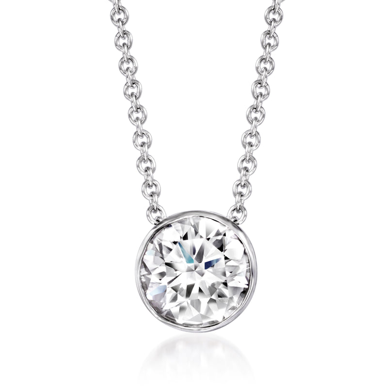 Bezel-set round lab-grown diamond necklace in 14kt white gold with chain and pendant