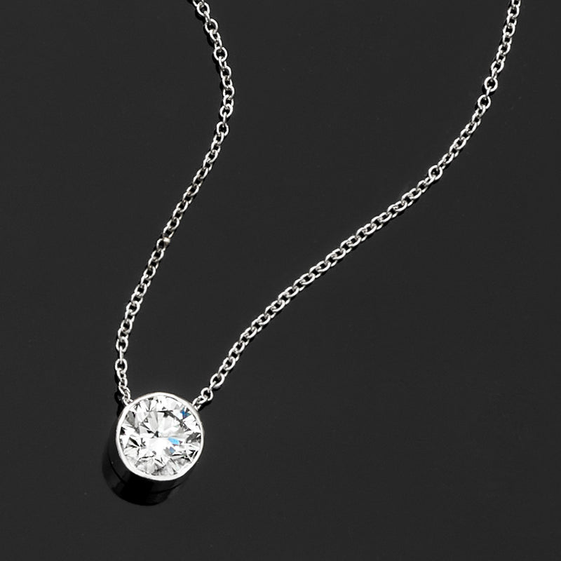Round bezel-set lab-grown diamond pendant on cable chain in 14kt white gold