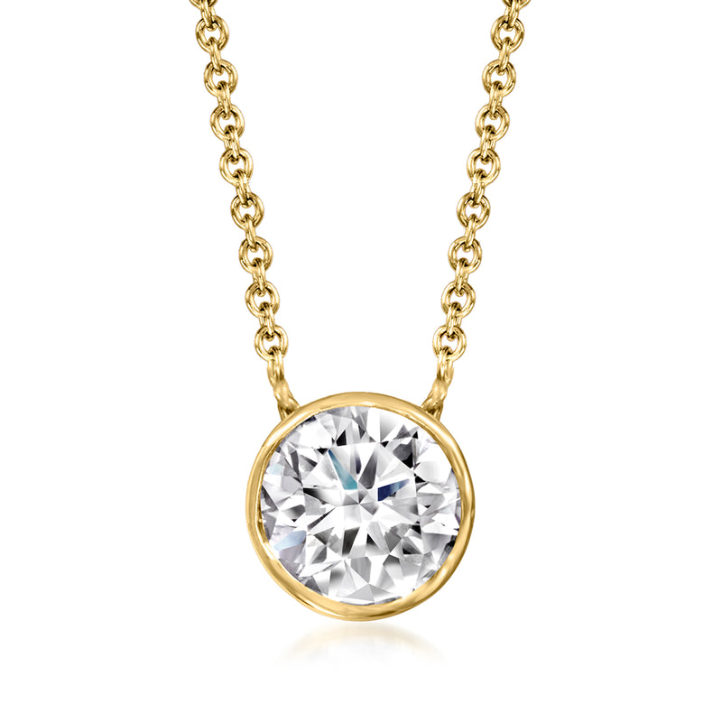 14kt yellow gold bezel-set round lab-grown diamond pendant necklace with link chain