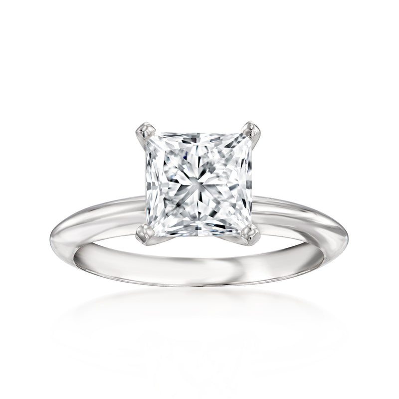 14kt white gold solitaire diamond ring with square-cut center stone