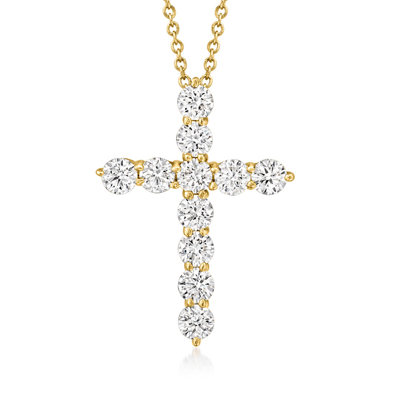 Yellow gold cross pendant necklace with round lab-grown diamonds, 1.00 ct t.w.