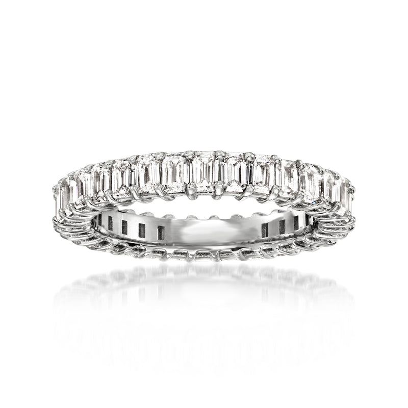 14kt white gold eternity band with emerald-cut lab-grown diamond rows, polished shine