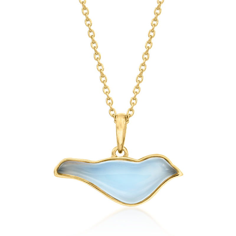 Gold-tone necklace with blue bird pendant charm, polished