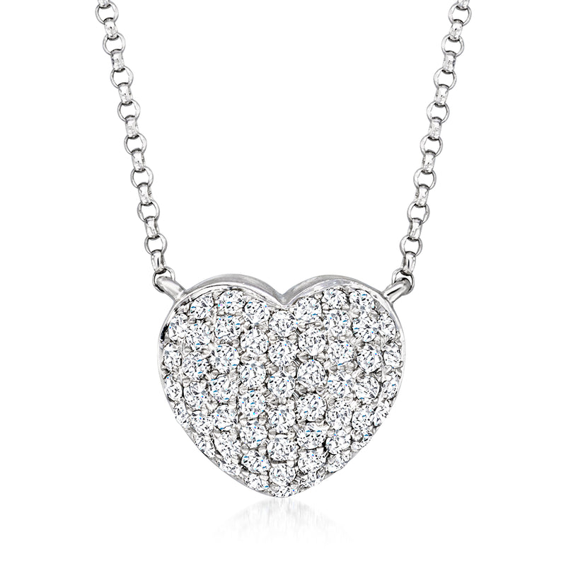 14kt white gold diamond heart necklace with round-cut stones and linked chain