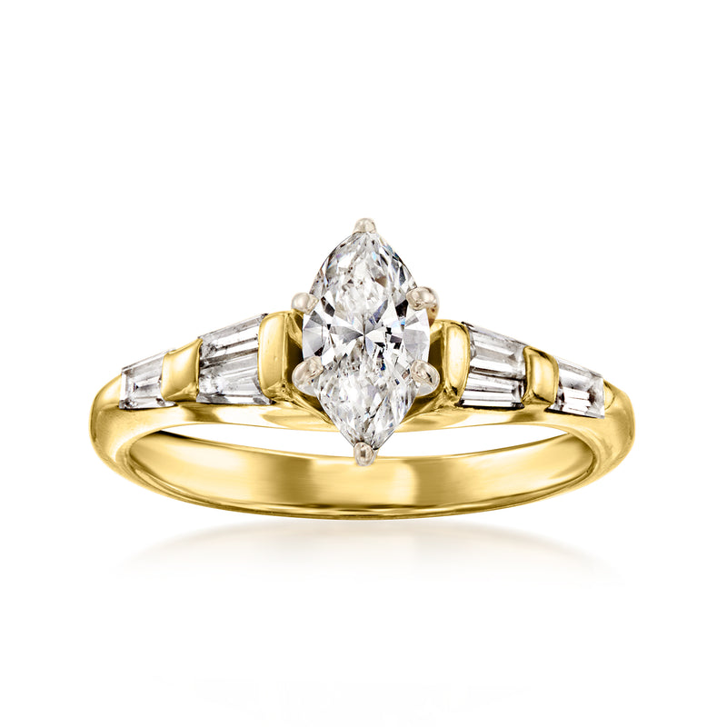 14kt yellow gold diamond ring with large faceted center stone