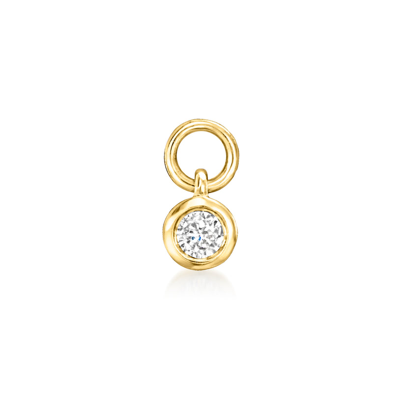 Yellow gold hoop charm with round bezel-set diamond drop