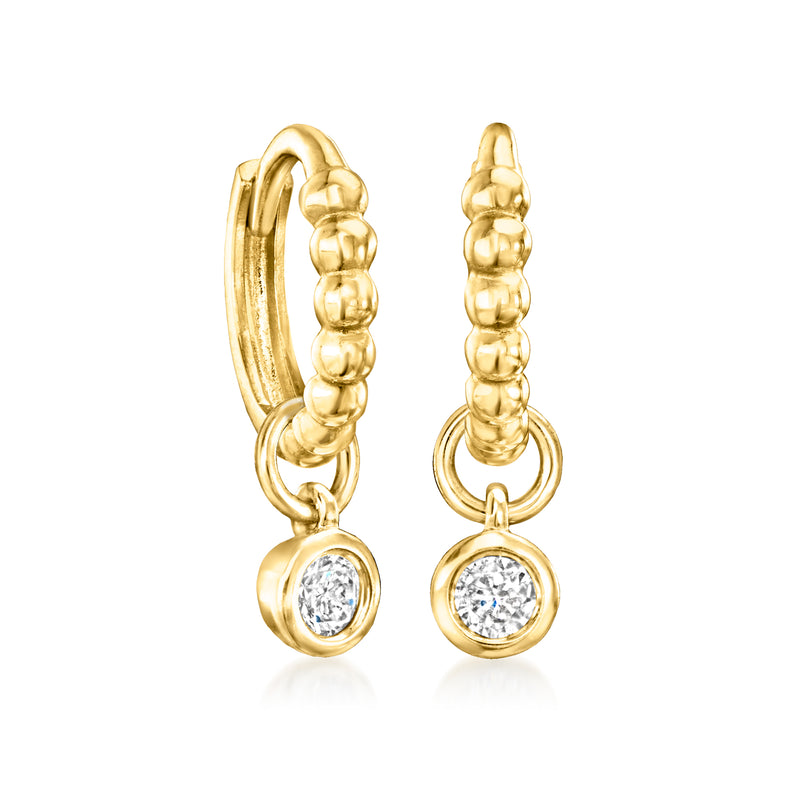 Yellow gold hoop charm pair with round bezel-set diamonds