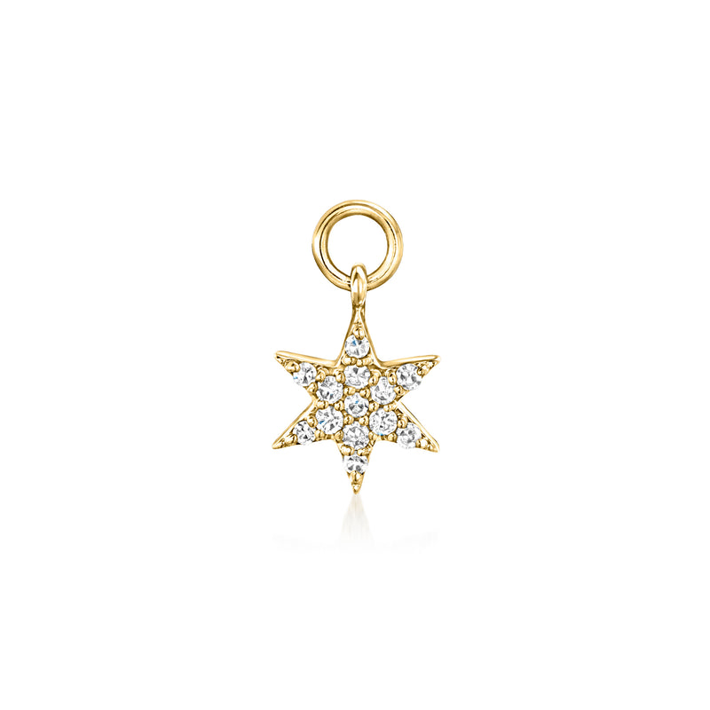 14kt yellow gold diamond star hoop charm with circular clasp ring