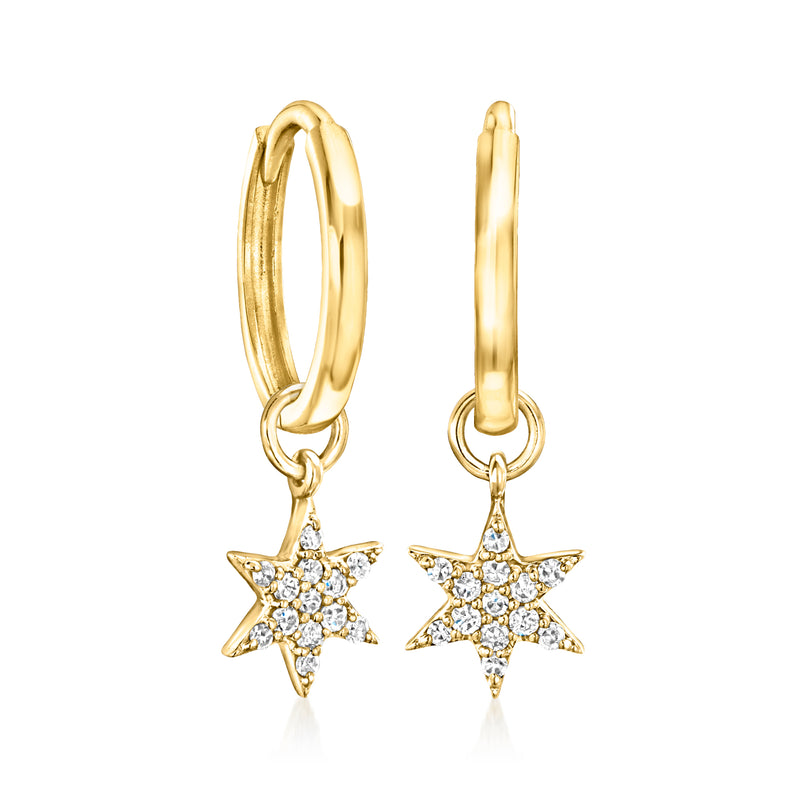 14kt yellow gold diamond star hoop earrings with round hoops and star charms