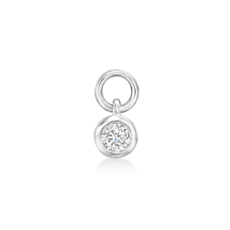 Sterling silver hoop charm with round bezel-set diamond