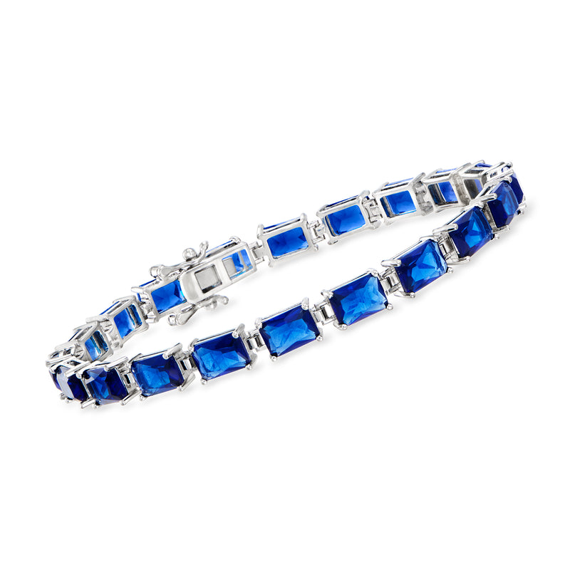 Sterling silver bracelet with blue square simulated sapphire stones