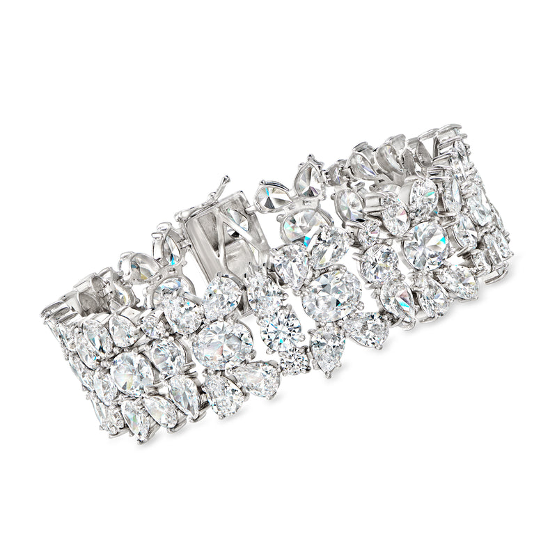 Sterling silver tennis bracelet with multi-shaped clear CZ stones in a sparkling row