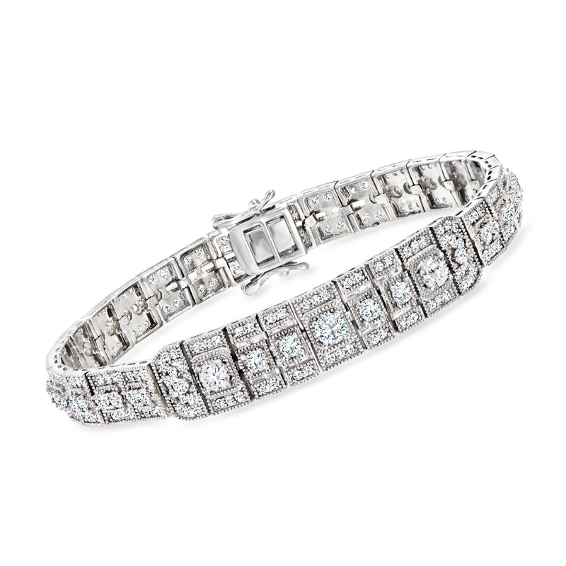 Sterling silver CZ tennis bracelet with round and baguette stones