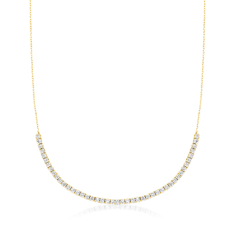 Half-tennis necklace in 14kt yellow gold with small round lab diamonds, close-set.