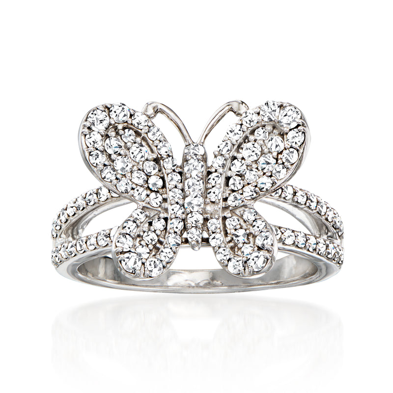 Diamond butterfly ring in white gold with pavé-set butterfly wings