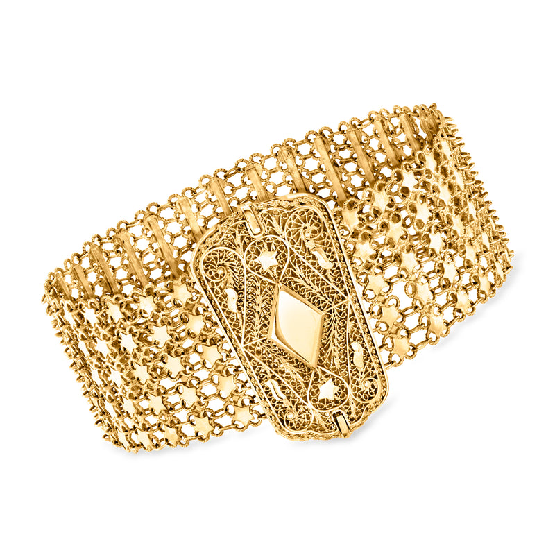 Vintage 22kt yellow gold filigree star bracelet with ornate centerpiece panel