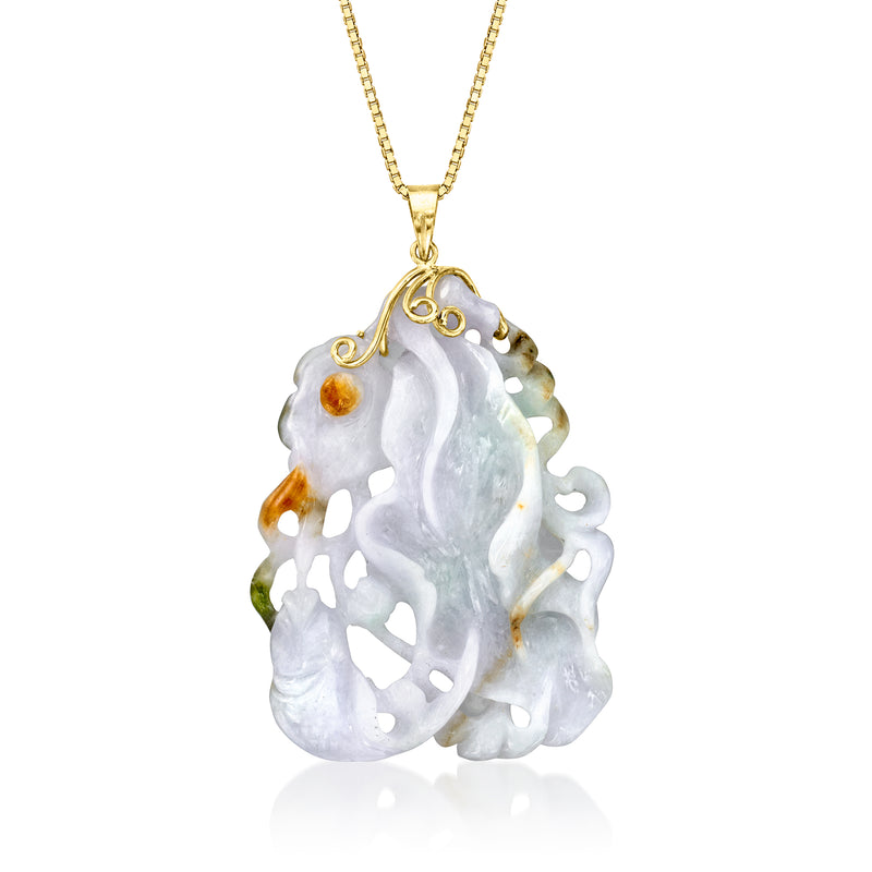 14kt yellow gold multicolor jade fish-in-water pendant necklace